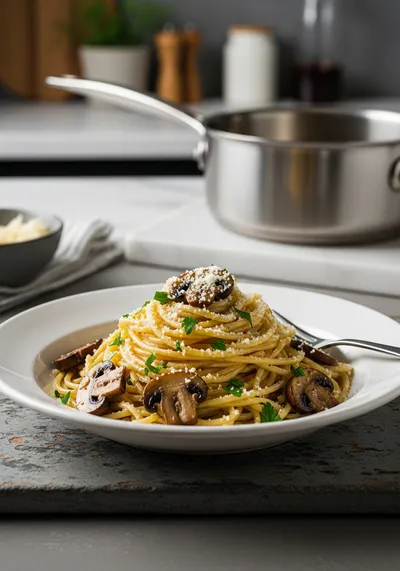 Mushroom and Garlic Spaghetti Dinner