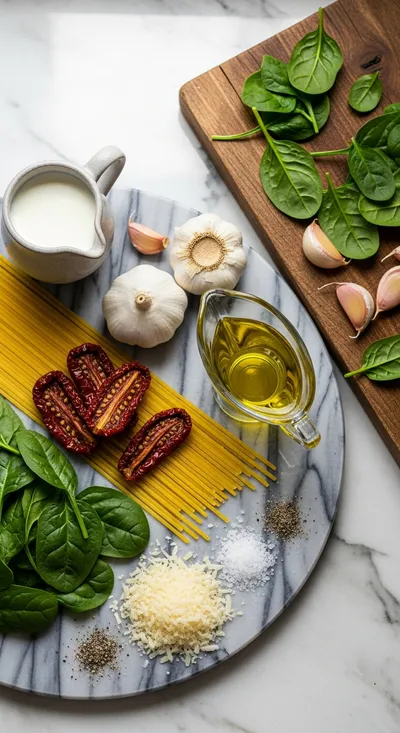 Spaghetti & Spinach With Sun-Dried Tomato Cream Sauce - cooking process