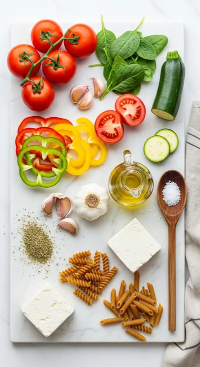 Veggie Pasta with Baked Feta - ingredients preparation
